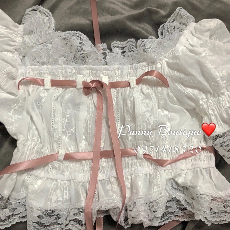 Áo croptop cổ vuông rút dây phối ren lolita xinh xắn, style ulzzang Hàn Quốc 🌻 Panny Boutique 🌻