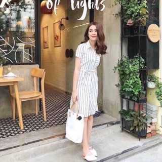 Váy sơmi kẻ kèm dây buộc