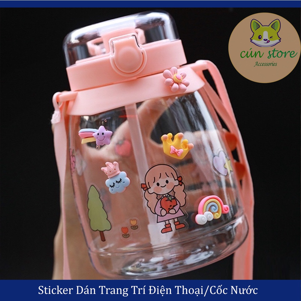 Sticker Dán Trang Trí Cốc Nước/Điện Thoại 3D Hình Hoạt Hình Dễ Thương
