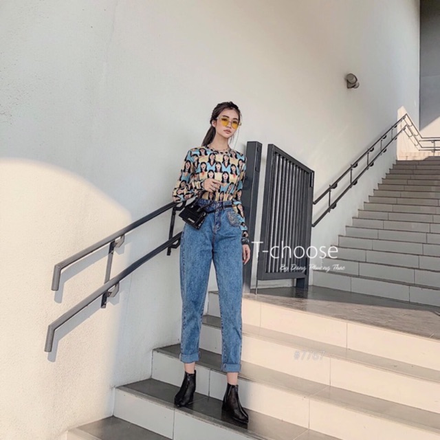 Quần baggy jean phối túi kim sa, kèm hình thật