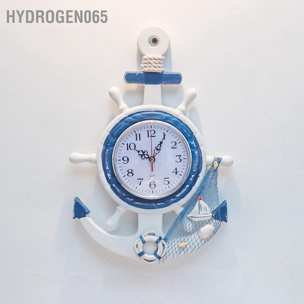 Hydrogen065 Đồng hồ treo tường Tàu màu xanh và trắng Mô hình hóa phong cách biển trang trí cá nhân cho phòng ngủ