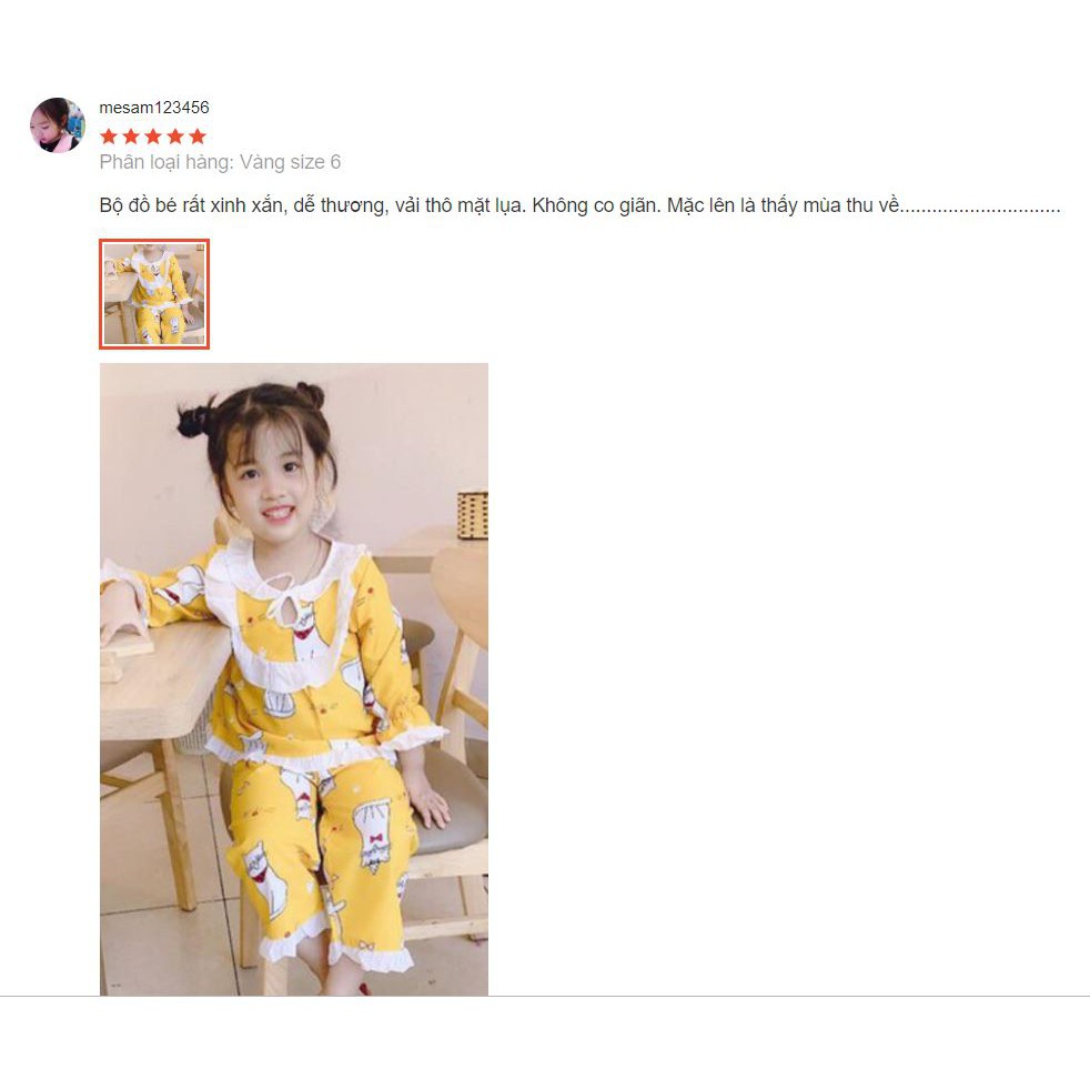Bộ pijama dài tay bèo in hình cute cho bé gái