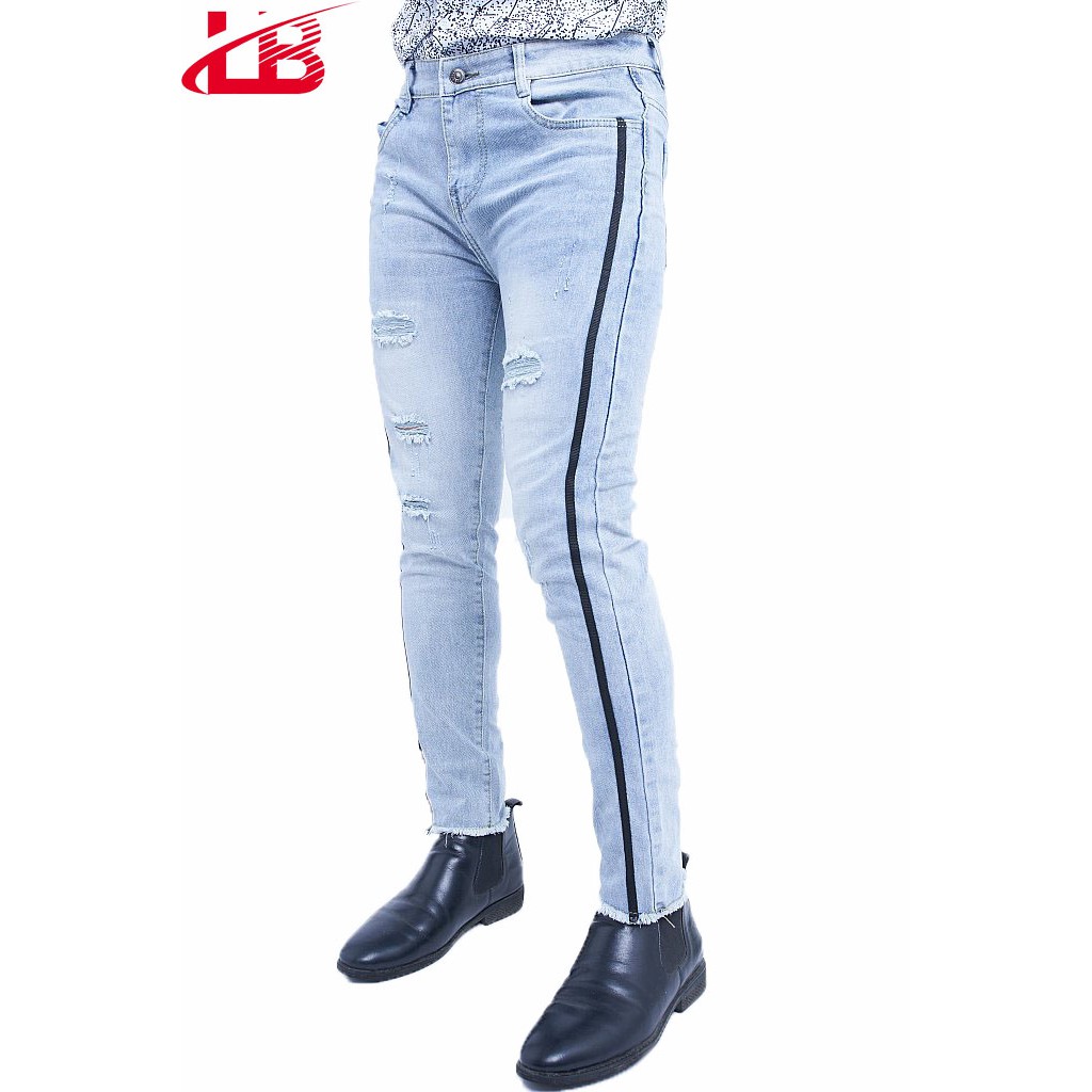 Quần jean dài nam LB co giãn rách gối, cá tính, phối viên DNHQ1993 | BigBuy360 - bigbuy360.vn