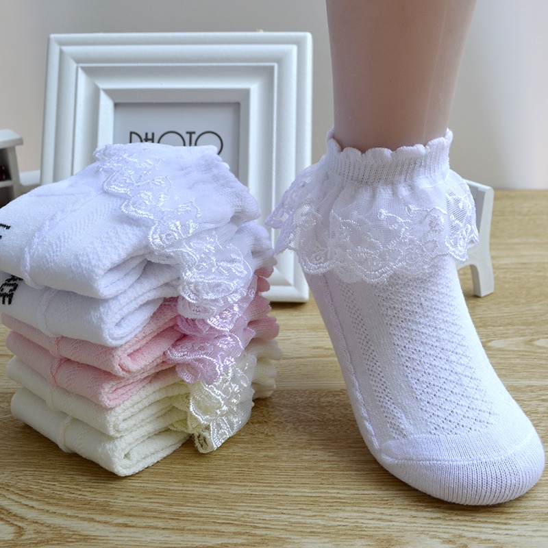 Đôi Vớ cotton Phối Ren Lưới Cho Bé Gái 1-12 Tuổi