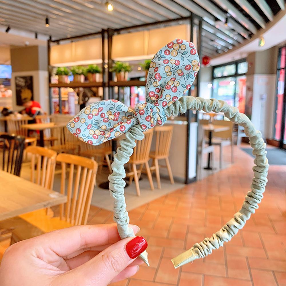 Băng Đô Tai Thỏ In Hoa Phong Cách Retro Cho Bé Gái