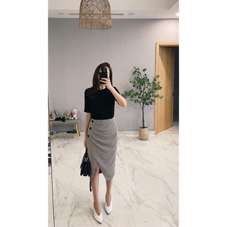 Chân váy dạ kẻ khuy cao cấp