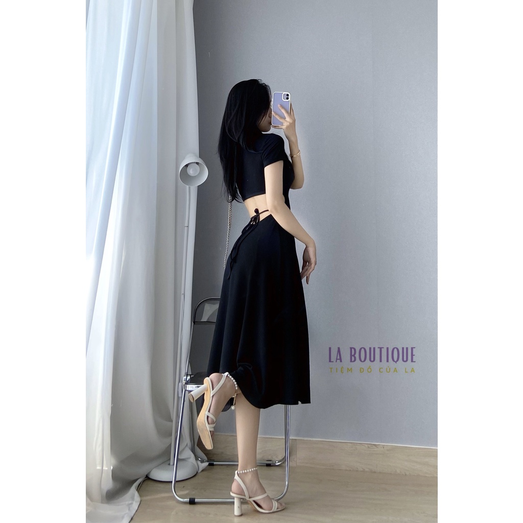 Đầm Xòe Dáng Dài Khoét Eo Hở Lưng - LA BOUTIQUE