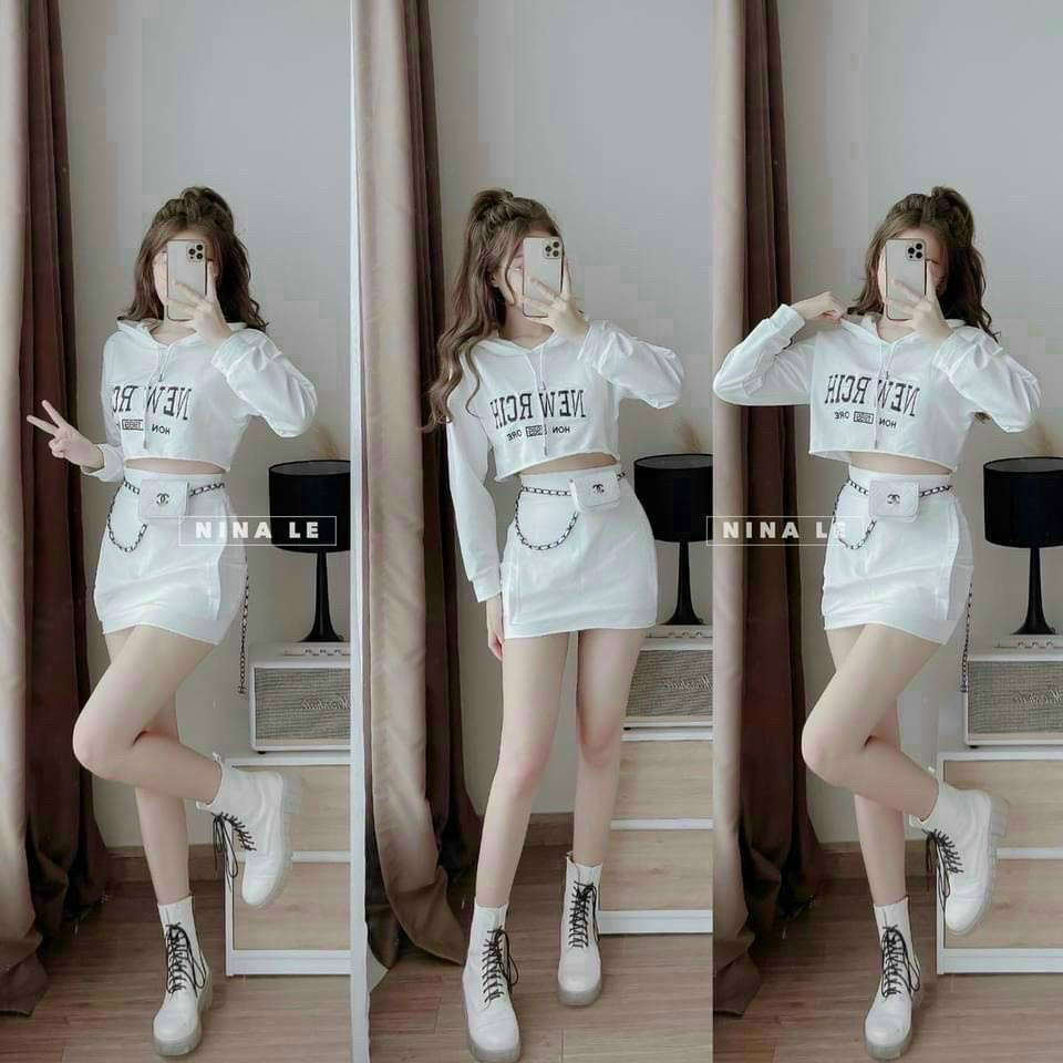 (Free Ship) SET Bộ Nữ Áo Lửng Phối Chân Váy Cực Sành Điệu DX