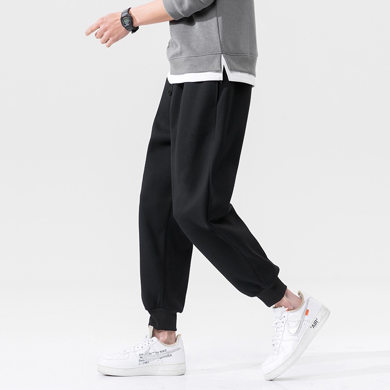 Quần ống rộng lót nhung dày màu sắc đơn giản thoải mái thời trang mùa đông size M-5XL cho nam