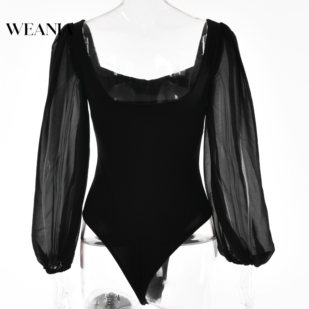 Bộ Áo Liền Quần Cổ Vuông Phối Lưới Dáng Ôm Quyến Rũ Cho