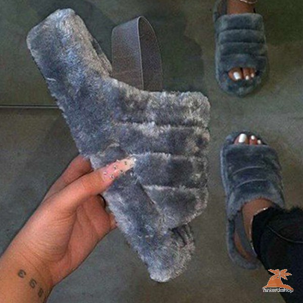 #dep Lê# Fluffy Slippers Plush Shoes Non-slip Sandals Home Indoor Plus Size Open Toe Summer Shoes