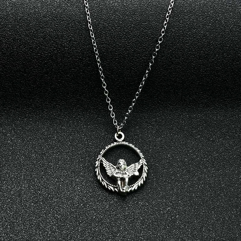 XiaoboACC Dây Chuyền Phối Mặt Hình Thiên Thần Bằng Thép Titan Phong Cách Hiphop Hàn Quốc