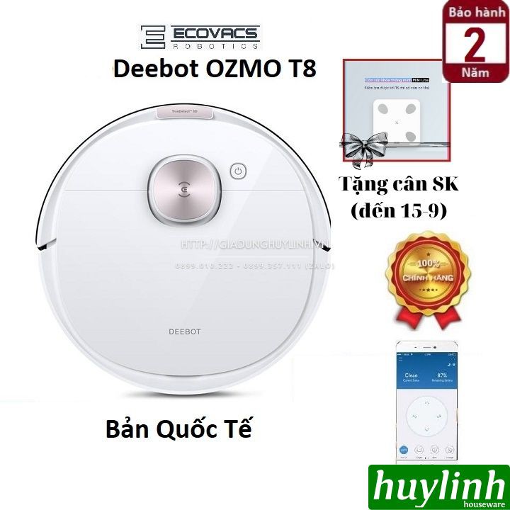 [Mã ELHAMS5 giảm 6% đơn 300K] Robot hút bụi lau nhà Ecovacs Deebot OZMO T8 - Bản Quốc Tế - Chính hãng