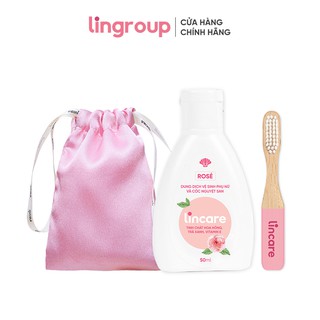 Combo Túi lụa Lincare Pouch, Bàn chải vệ sinh cốc nguyệt san & Dung dịch vệ sinh Lincare 50ml