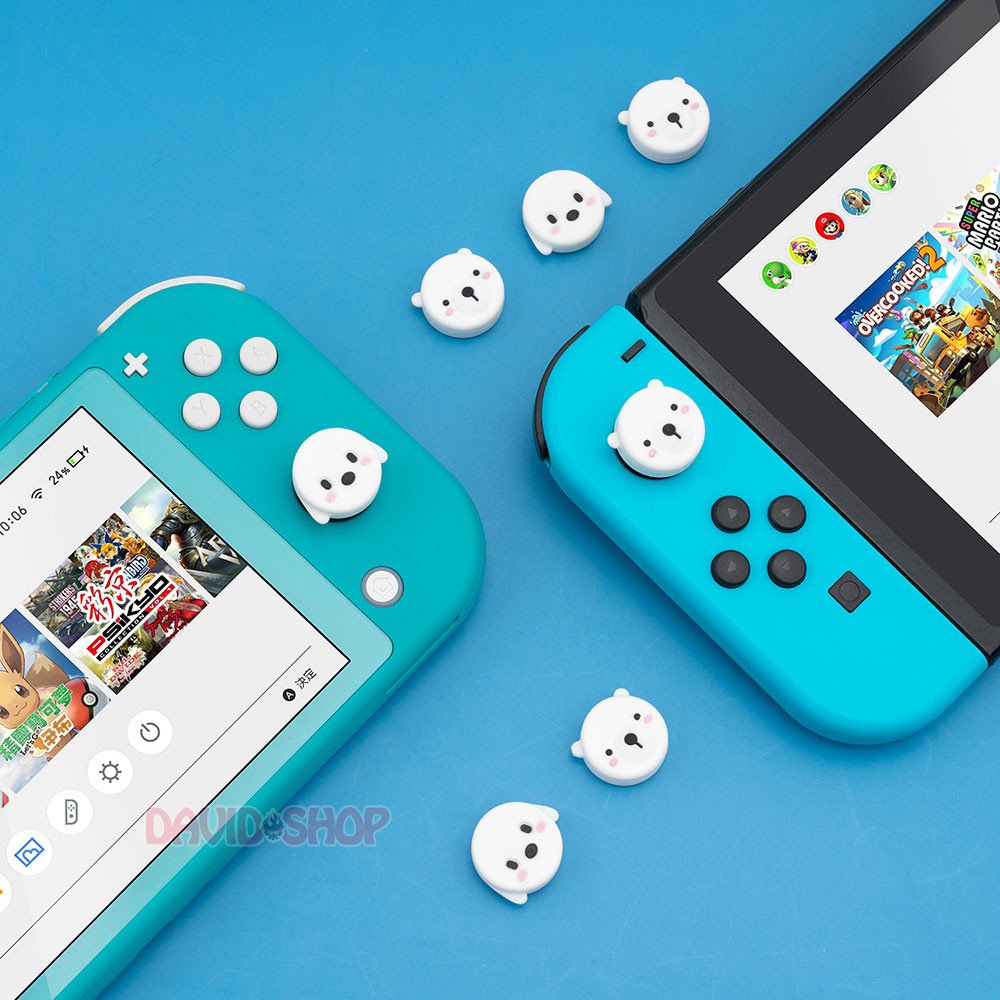 Núm bọc analog Gấu Trắng &amp; Chó Trắng hãng Geekshare cho Joy-Con - Nintendo Switch / Nintendo Switch Lite