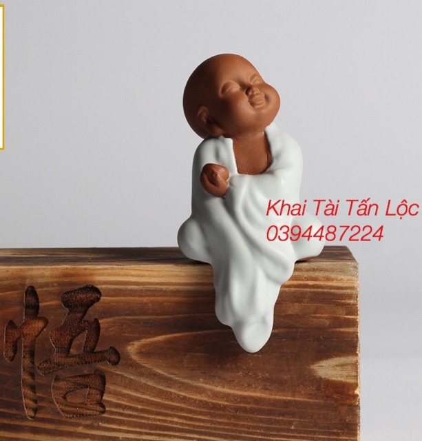 Bộ tượng 3 chú tiểu ngồi An nhiên Tự tại gốm tráng men