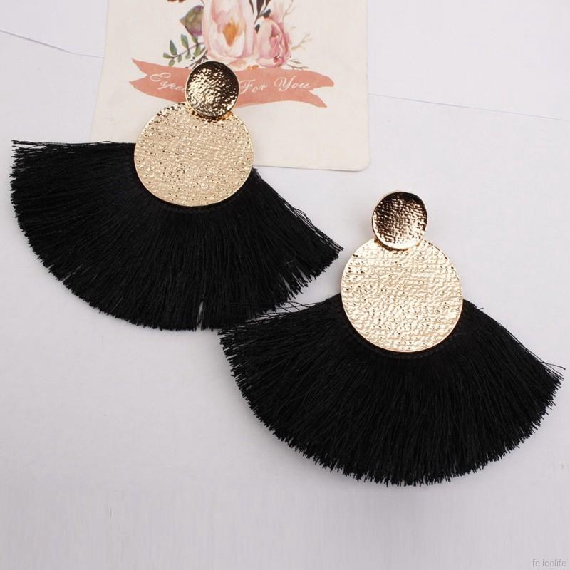 Đôi khuyên tai mặt tròn phối kiểu tua rua xinh xắn cho nữ