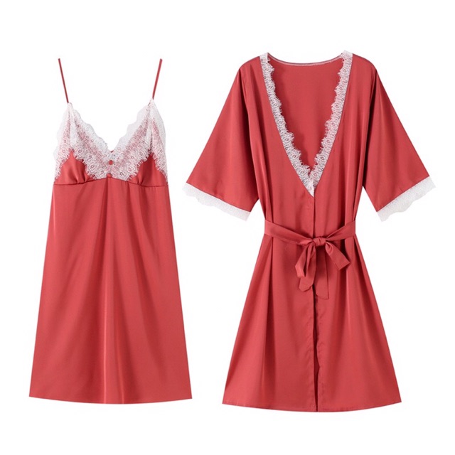 Combo Váy ngủ sexy lụa satin kèm choàng KELLY WANG SX314 ( 42-58 kg)
