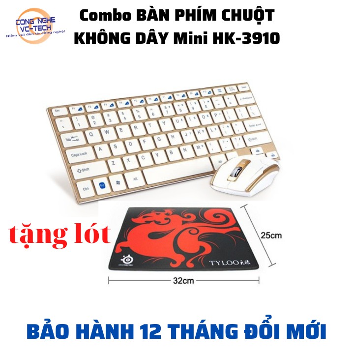 {TẶNG LÓT CHUỘT}Combo BỘ BÀN PHÍM CHUỘT MÁY TÍNH KHÔNG DÂY Mini HK-3910-Hàng chính hãng bảo hành 12 tháng ĐỔI MỚI 100%