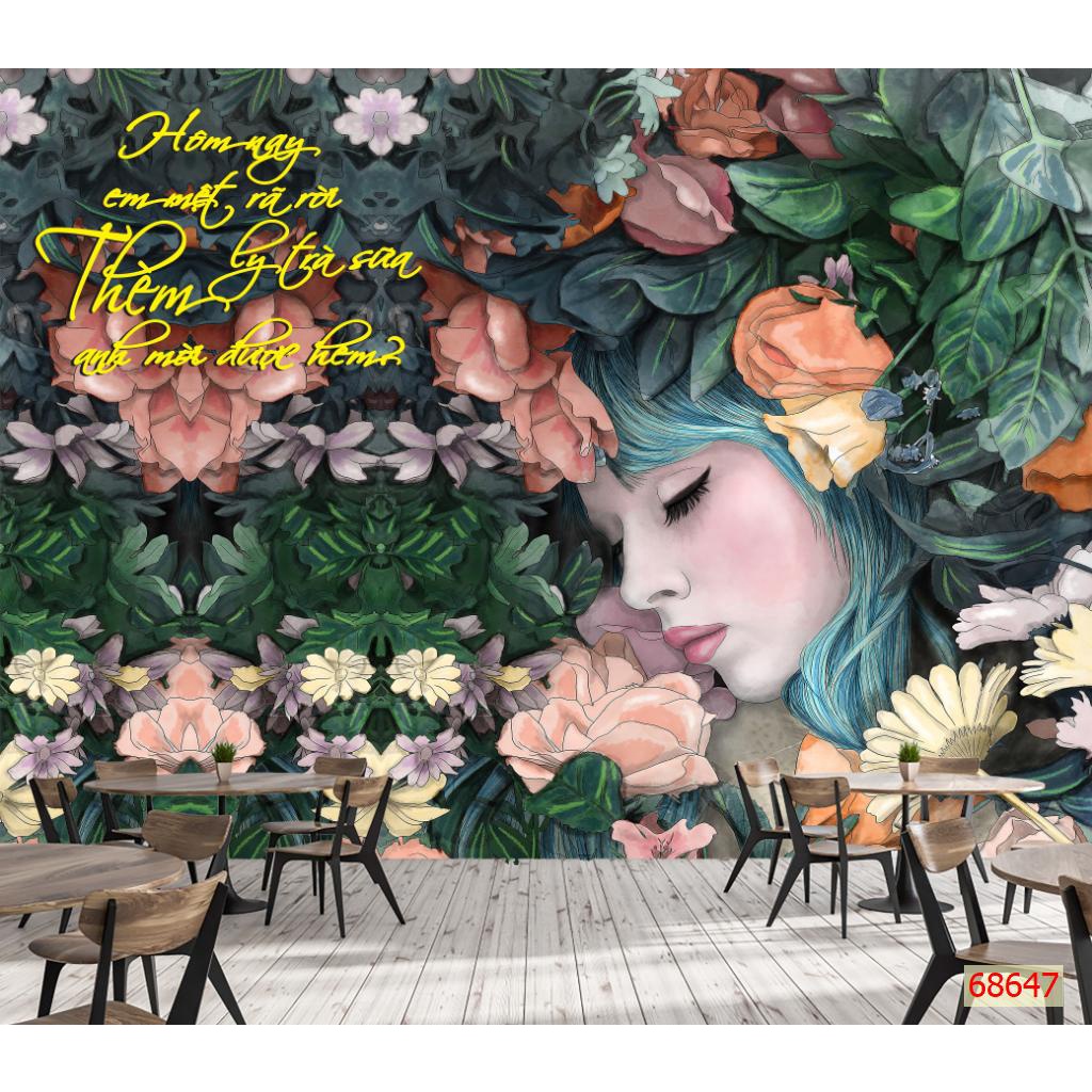 Tranh dán tường 3D trang trí quán cafe trà sữa trà chanh chất liệu decal pp keo sẵn giá rẻ đẹp 012