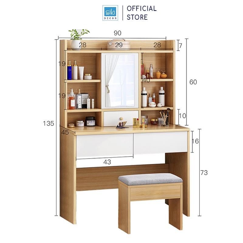 Bàn Trang Điểm Và Làm Việc Đa Năng Cỡ Lớn Cho Phòng Ngủ SIB Decor, Tặng Kèm Ghế Bọc Nệm