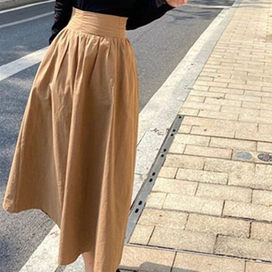 Áo Thun Tay Phồng Cổ Vuông + Chân Váy Lưng Cao Thời Trang Hàn Quốc Cho Nữ