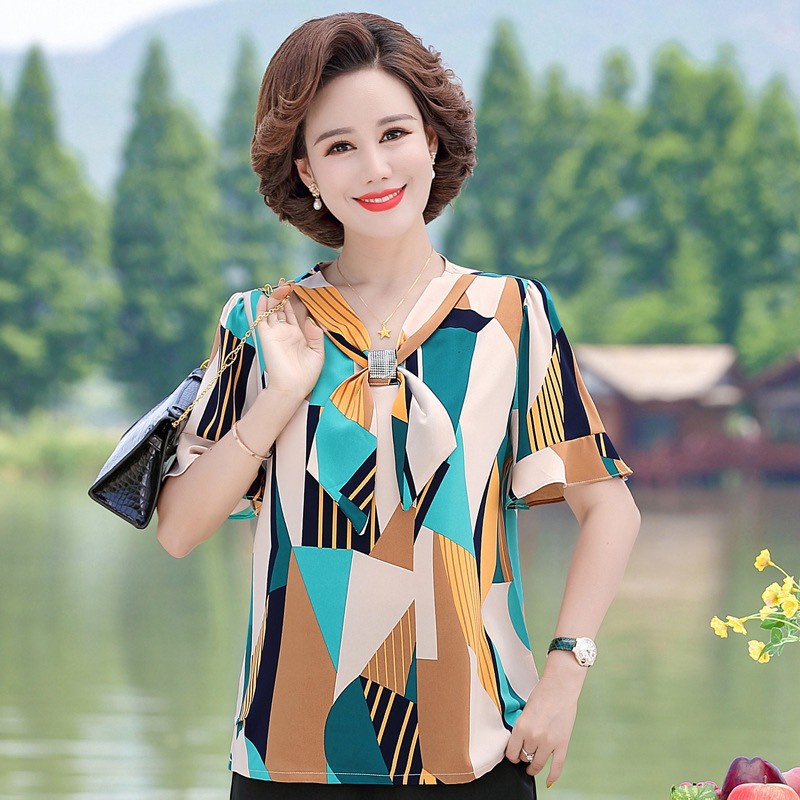 Áo kiểu thổ cẩm bigsize dành cho người lớn tuổi - N15621 (bigadela)