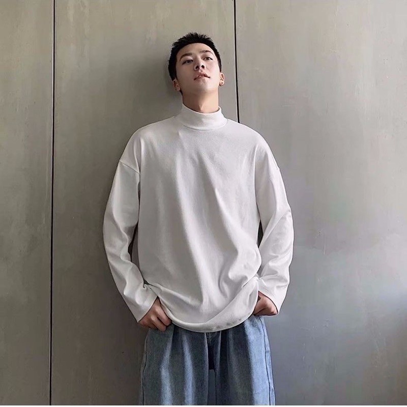 Áo tay dài cổ cao 3cm Unisex 2 màu (có video) | BigBuy360 - bigbuy360.vn