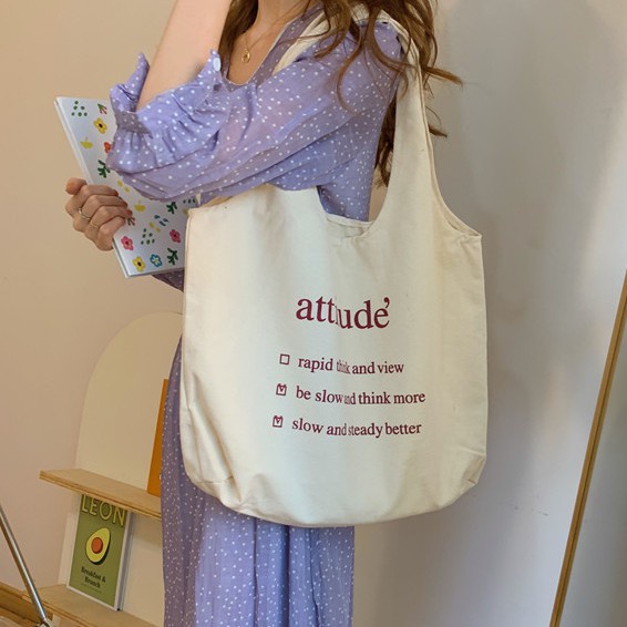 [GIFT] Túi Tote Vải Đeo Chéo Vai Phong Cách Nhật Bản Cao Cấp Vải Canvas Attitude Chất Đẹp Đi Học Đi Làm Đi Chơi Trà Sữa