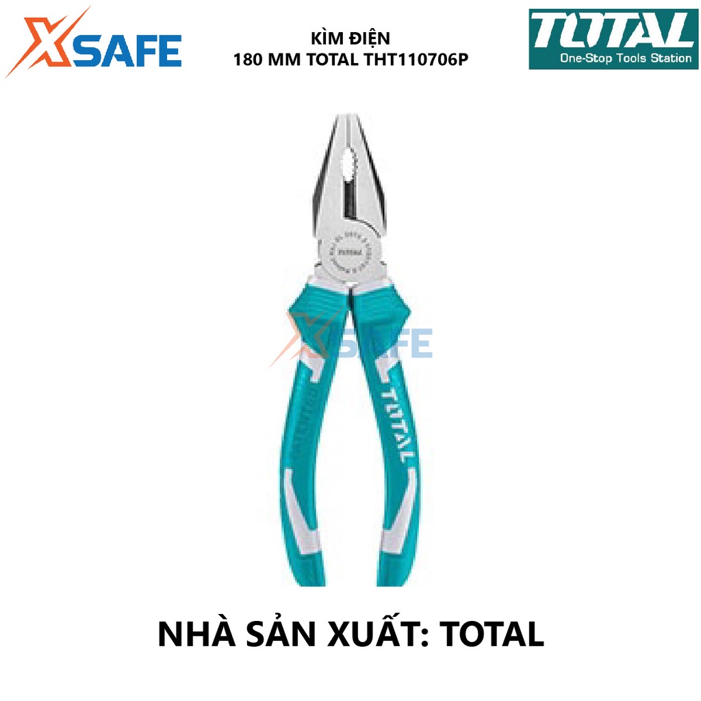 Kìm điện TOTAL THT110706P | kềm răng Kích thước 7''/180mm, CR-V, Chất liệu PP + TPR, Trọng lượng 0,2 kg bấm, cắt