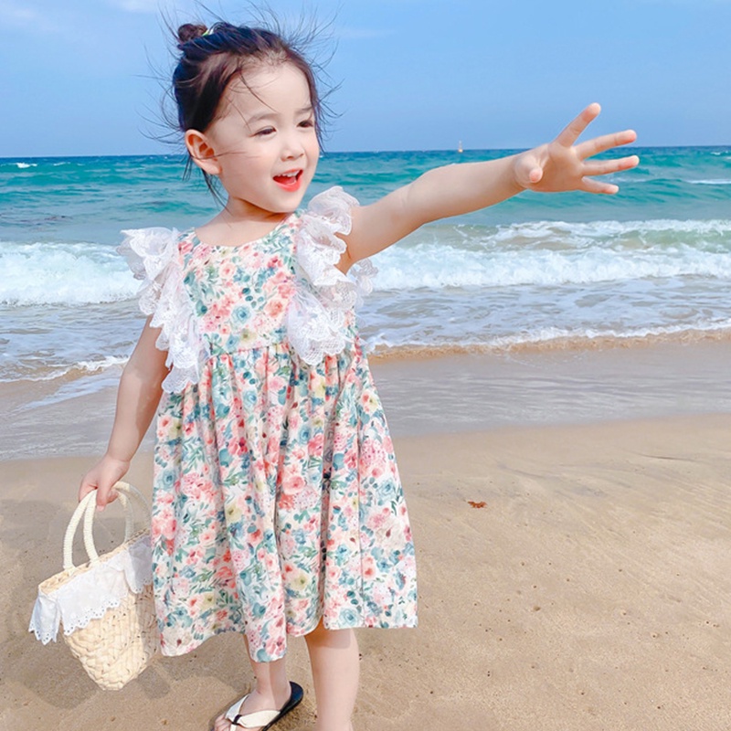 Đầm Hoa Công Chúa Đi Biển Cho Bé Gái