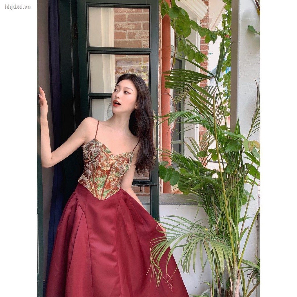 Đầm hai dây dáng dài phồng in họa tiết thời trang xuân thu phong cách Hàn Quốc cổ điển cho nữ | BigBuy360 - bigbuy360.vn