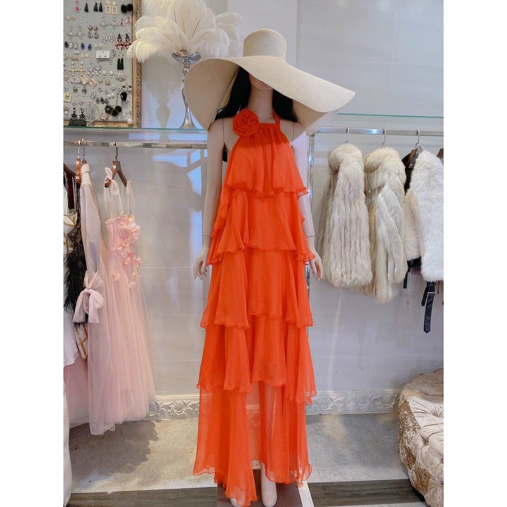 [FREESHIP 50K]  Đầm Maxi Nữ NHIHOUSE71 Cổ Yếm Đi Biển Bèo 5 Tầng Đính Bông Sang Chảnh Chất Voan Mềm Mại Nhẹ Mát 50 - 65K | BigBuy360 - bigbuy360.vn