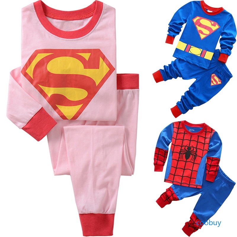 Set trẻ áo và quần thời ngủ nữ phong cách người nhện / siêu nhân cho bé trai