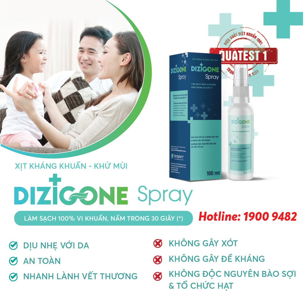 Combo 3 chai dung dịch - Kháng khuẩn, lành vết thương, tái tạo da, ngăn ngừa sẹo DIZIGONE SPRAY 100ml