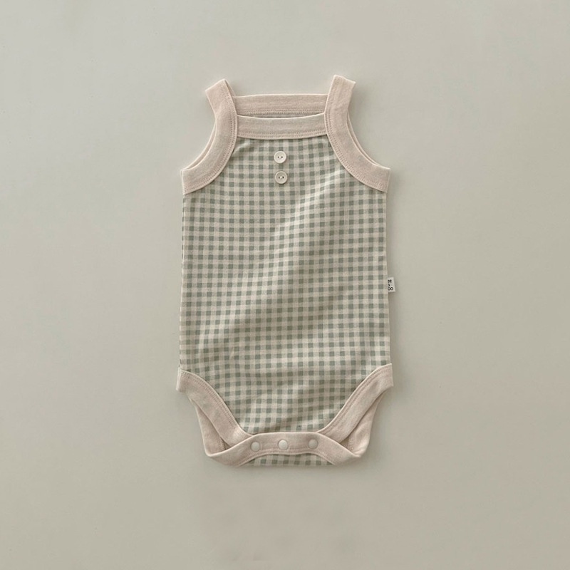 Áo Liền Quần Không Tay Chất Liệu Cotton Họa Tiết Sọc Caro Thời Trang Mùa Hè Cho Bé