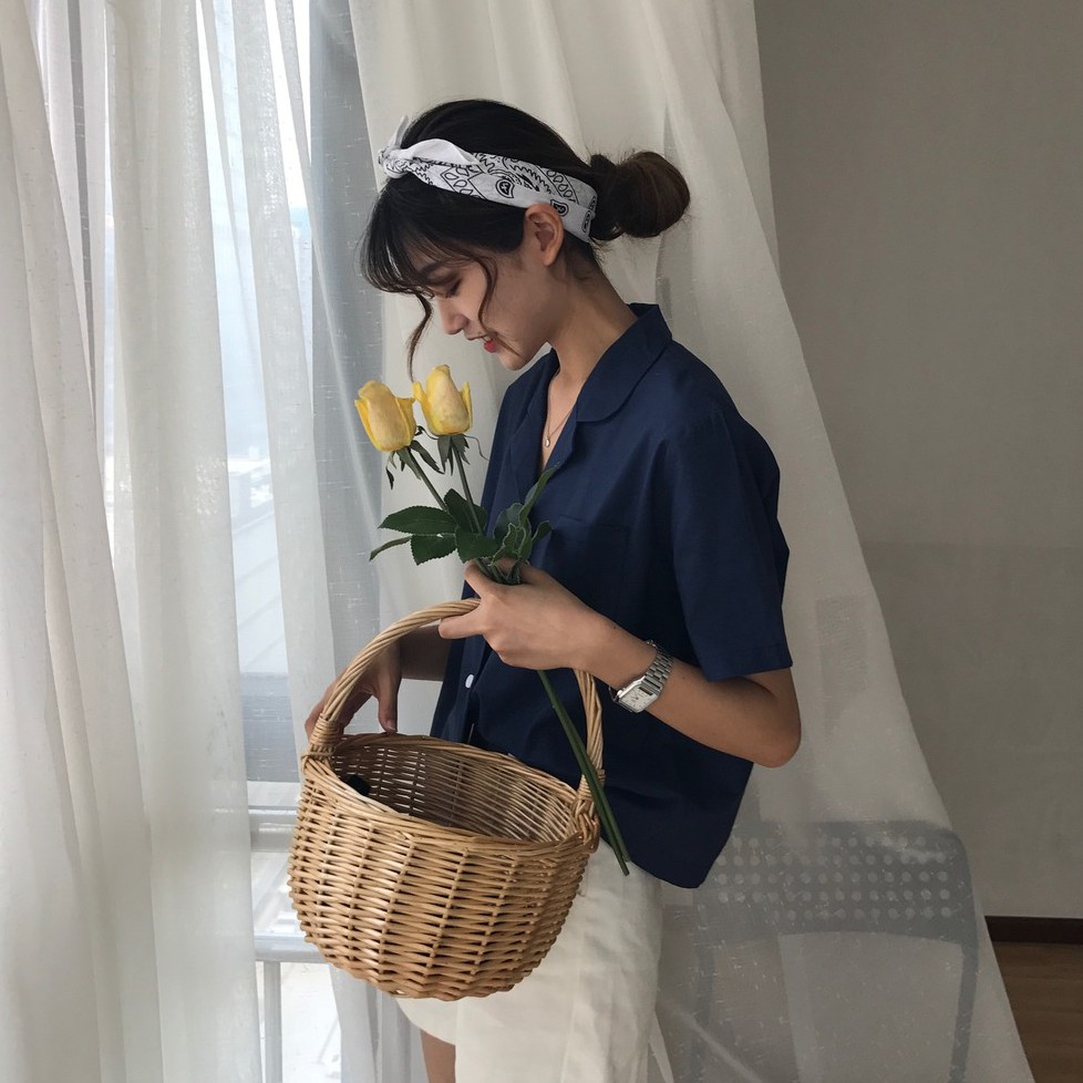 Áo Sơ Mi Ngắn Tay Cổ Chữ V Trơn Màu Xinh Xắn Dành Cho Nữ 24874