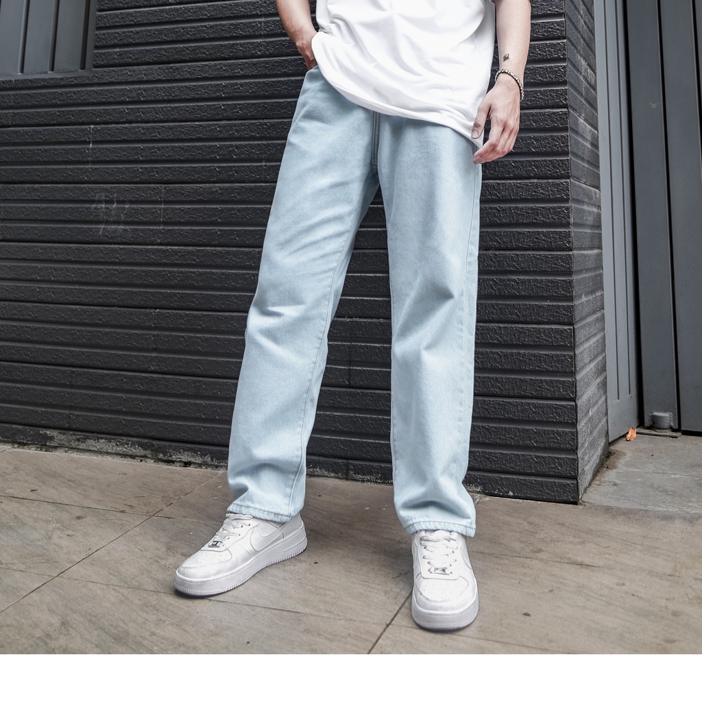 Quần Baggy Trơn Ống Suông Đứng - Chất Vải Jeans Cao Cấp Mềm Mịn - Unisex Nam Nữ Hot Trend Dễ Phối Đồ - Màu Xanh Nhạt 3
