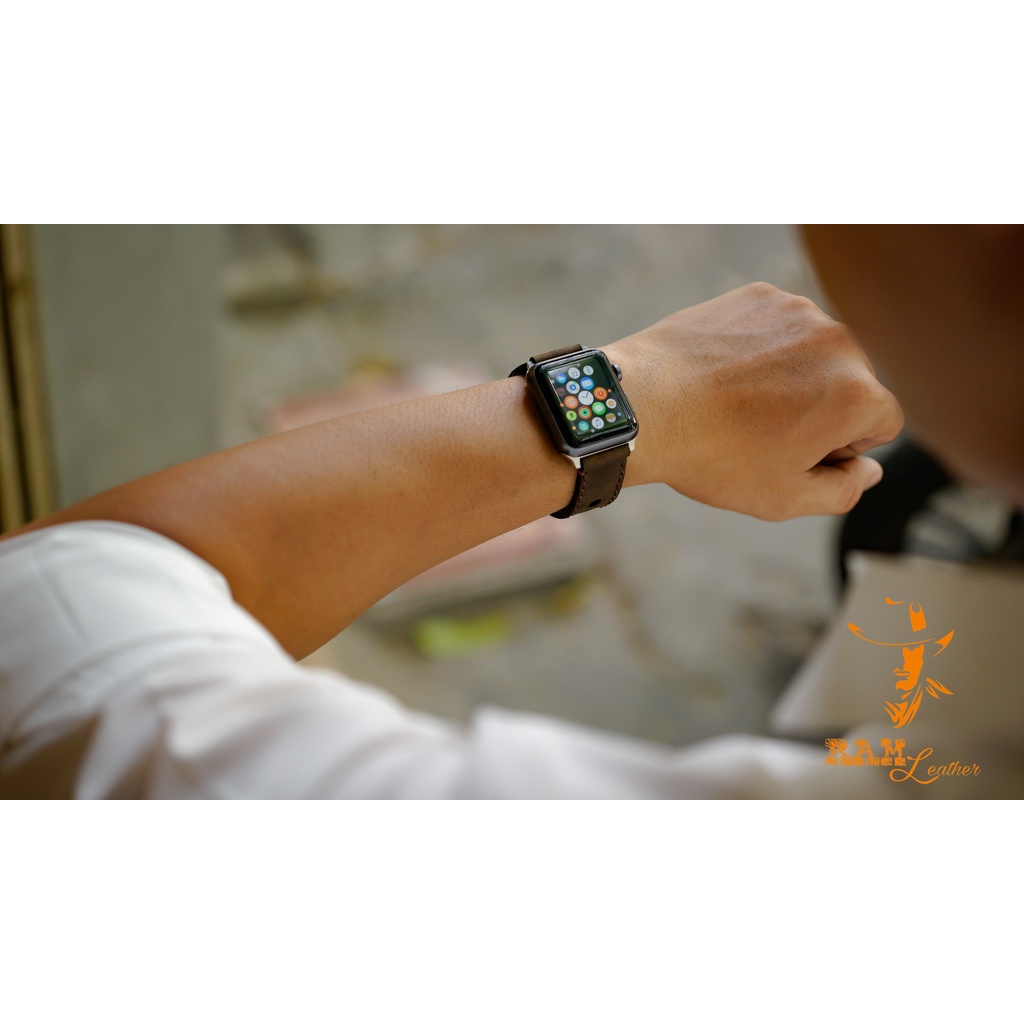 Dây đồng hồ Apple Watch , Iwatch Da Bò Nâu Đất RAM Leather 1950 Bền Đẹp