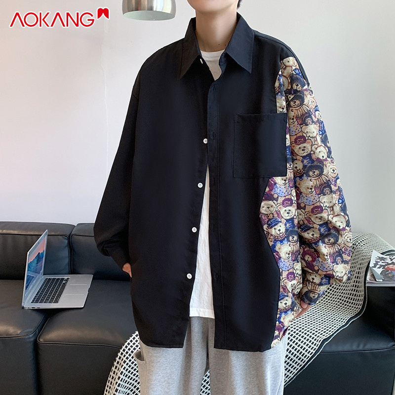 Áo sơ mi nam AOKANG dài tay cổ bẻ form rộng thời trang phong cách Hong Kong