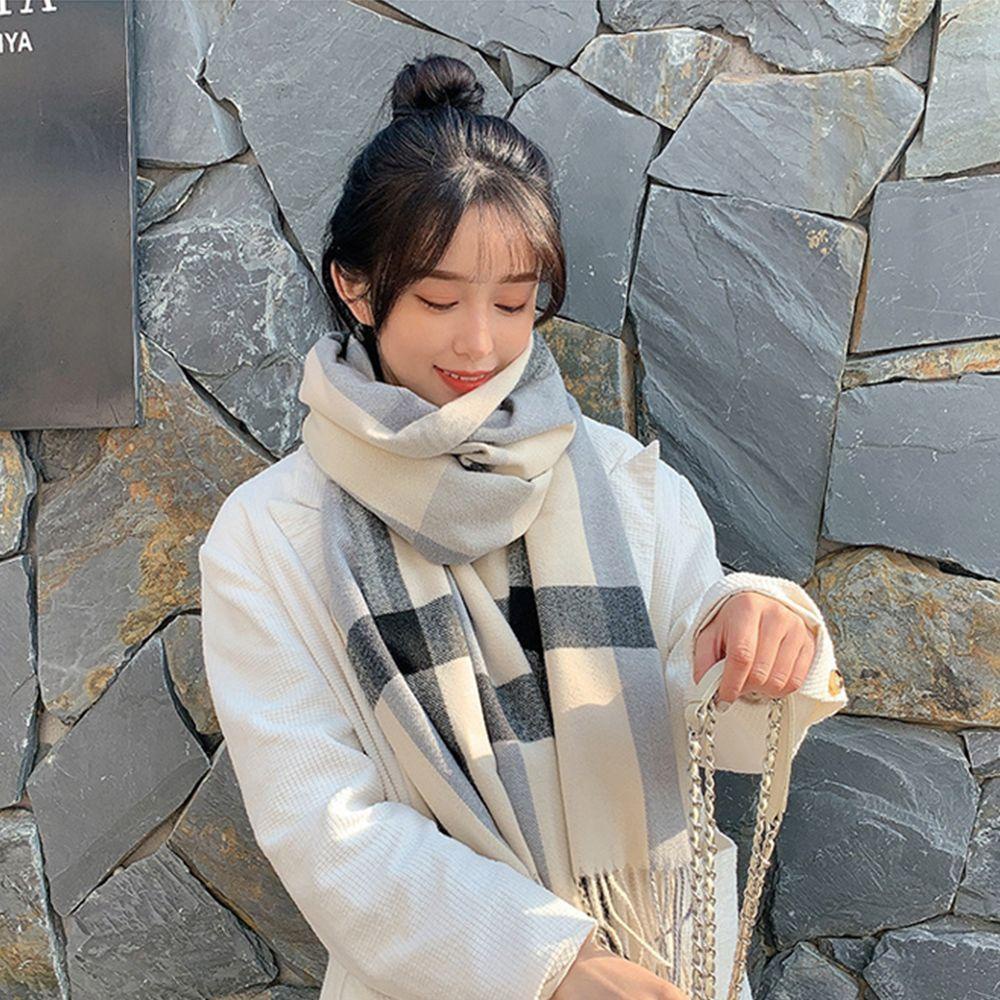 MXGOODS Khăn Choàng Cổ Vải Pashmina Mềm Mại Chống Gió Chống Lạnh Kẻ Sọc Cho Nữ