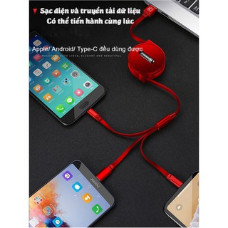 Cáp sạc nhanh đa năng cuộn rút cafele 3 in 1