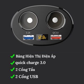 Bộ Chia Tẩu Sạc Oto Không Dây - Chia 2 Nguồn Tẩu 1 Cổng Sạc 3.1A Và 1 Cổng Sạc Nhanh QC3.0 VERSION 2