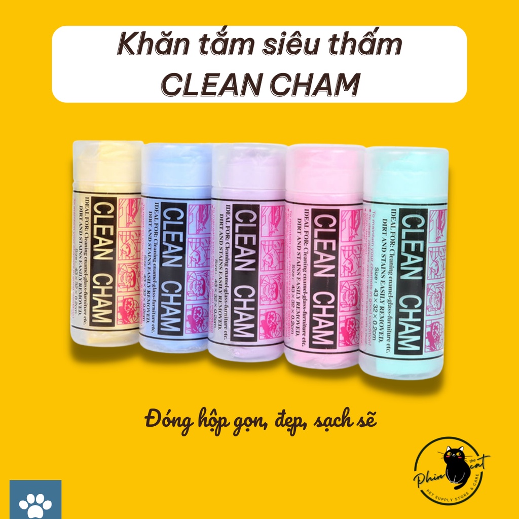 Khăn tắm cho chó mèo siêu thấm hút CLEAN CHAM - Có hộp - Hình tự chụp - Ảnh thật | phinthecat