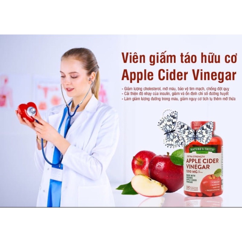 [HSD 06/2023] Viên uống giấm táo Apple Cider Vinegar 1200mg cúa Mỹ 180 viên —-Giúp giảm cân, đẹp da, detox cơ thể