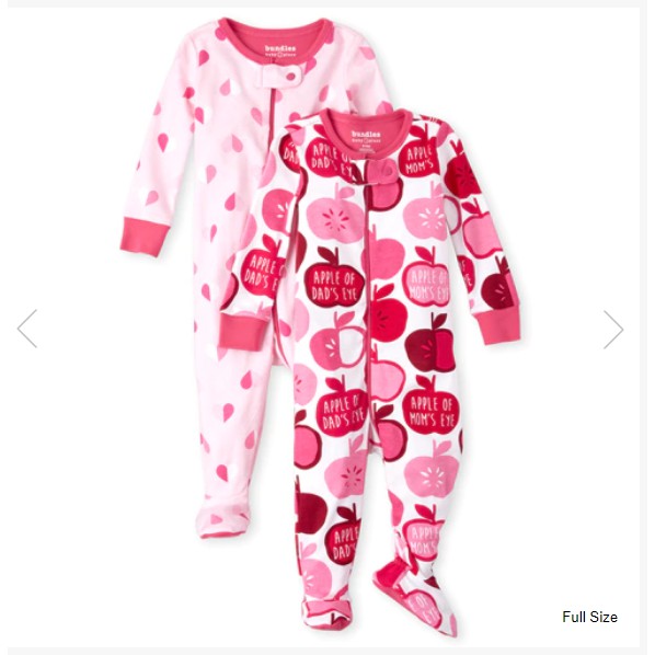 Set 2 Áo Body Kín Chân The Children's Place Apple Heart Snug Fit Cotton One Piece Pajamas 2-Pack 6-9m