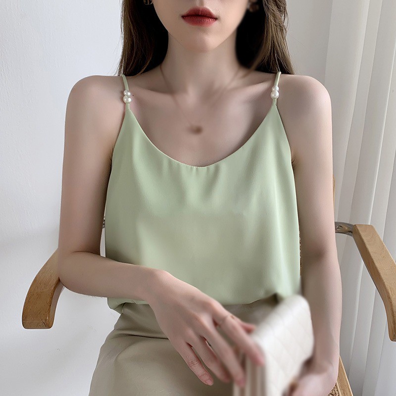 Áo Voan Hai Dây Trơn Màu Với Thiết Kế Cổ Chữ V Xinh Xắn Dành Cho Nữ | BigBuy360 - bigbuy360.vn