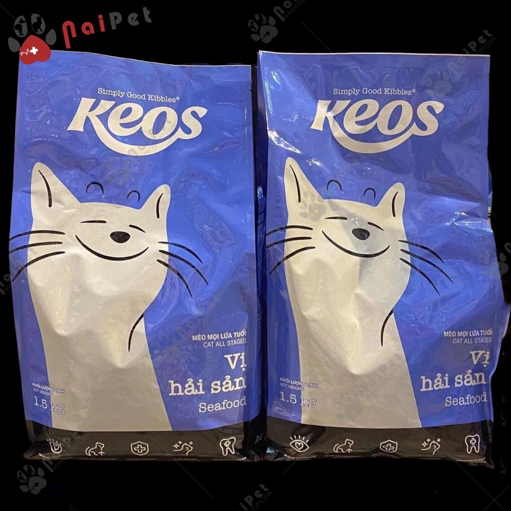 Thức Ăn Hạt Cho Mèo Mọi Lứa Tuổi Vị Hải Sản Keos Seafood Túi 350g