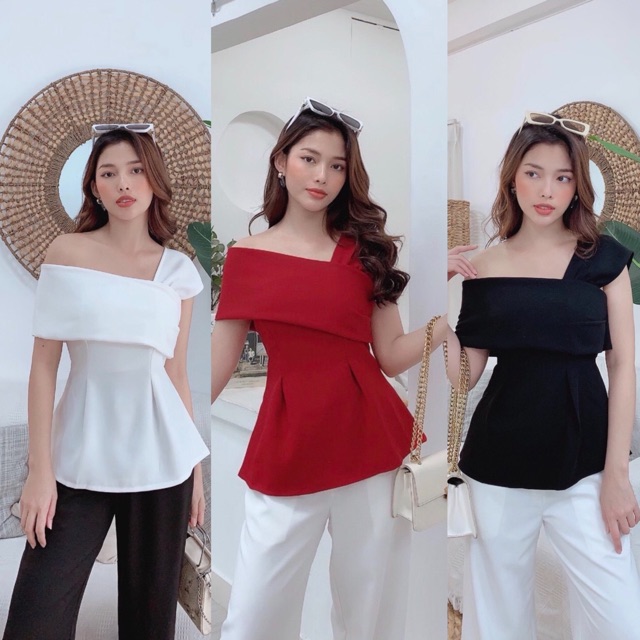 [Mã FAMARAL2 giảm 10K đơn 50K] Áo peplum lệch vai 3 màu