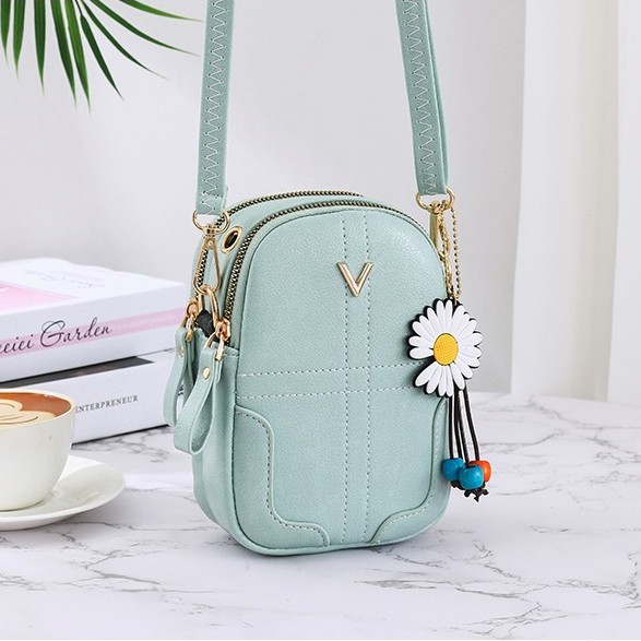 Túi Đeo Chéo Mini Đựng Điện Thoại Thời Trang Da Mềm T26V Màu Xanh Mint